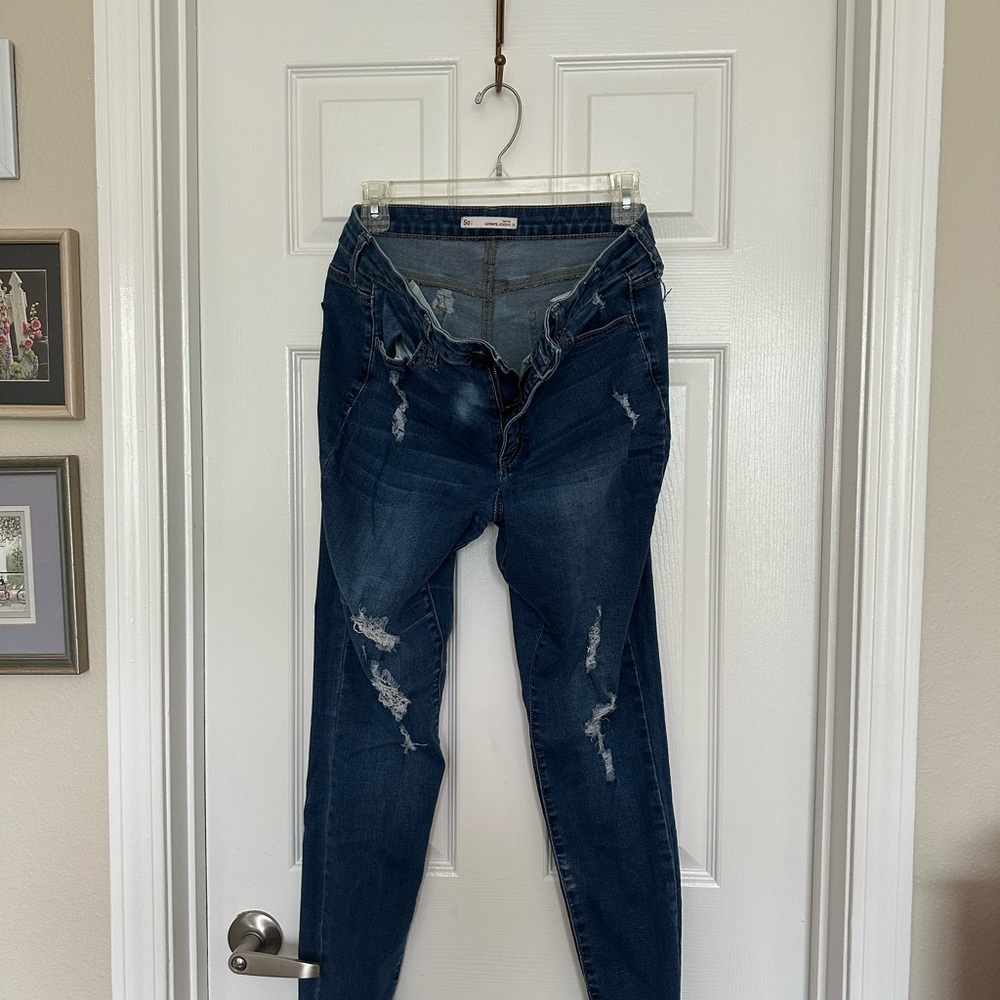 SO Dark Blue Distressed Skinny Jeans